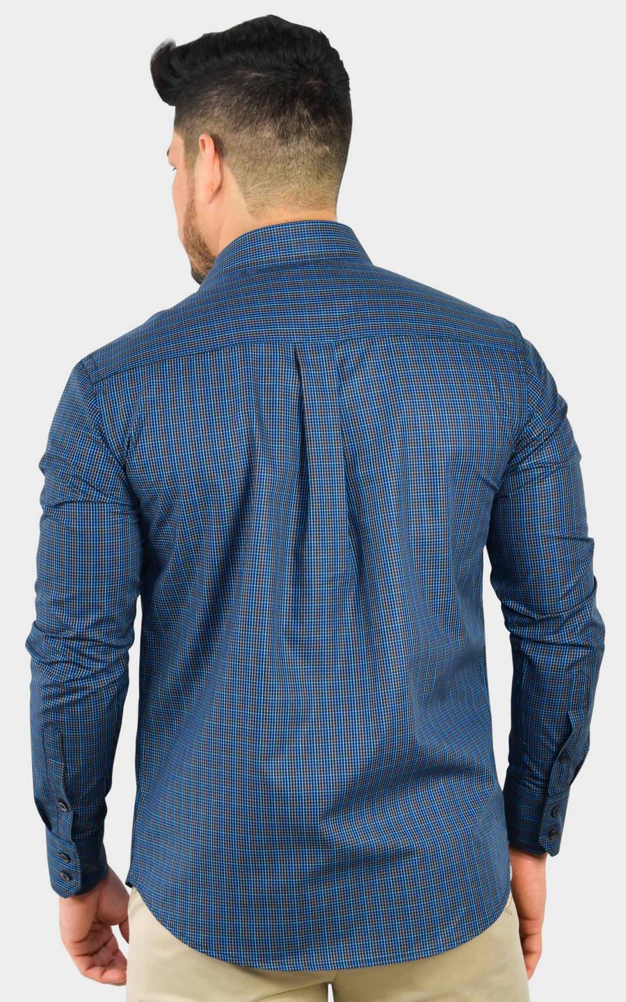 Wholesale Egyptian cotton blue men’s dress shirt plaid - Farg Store