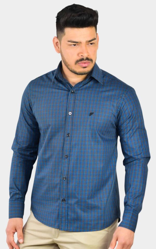 Wholesale Egyptian Cotton Blue Mens Dress Shirt Plaid Farg Store